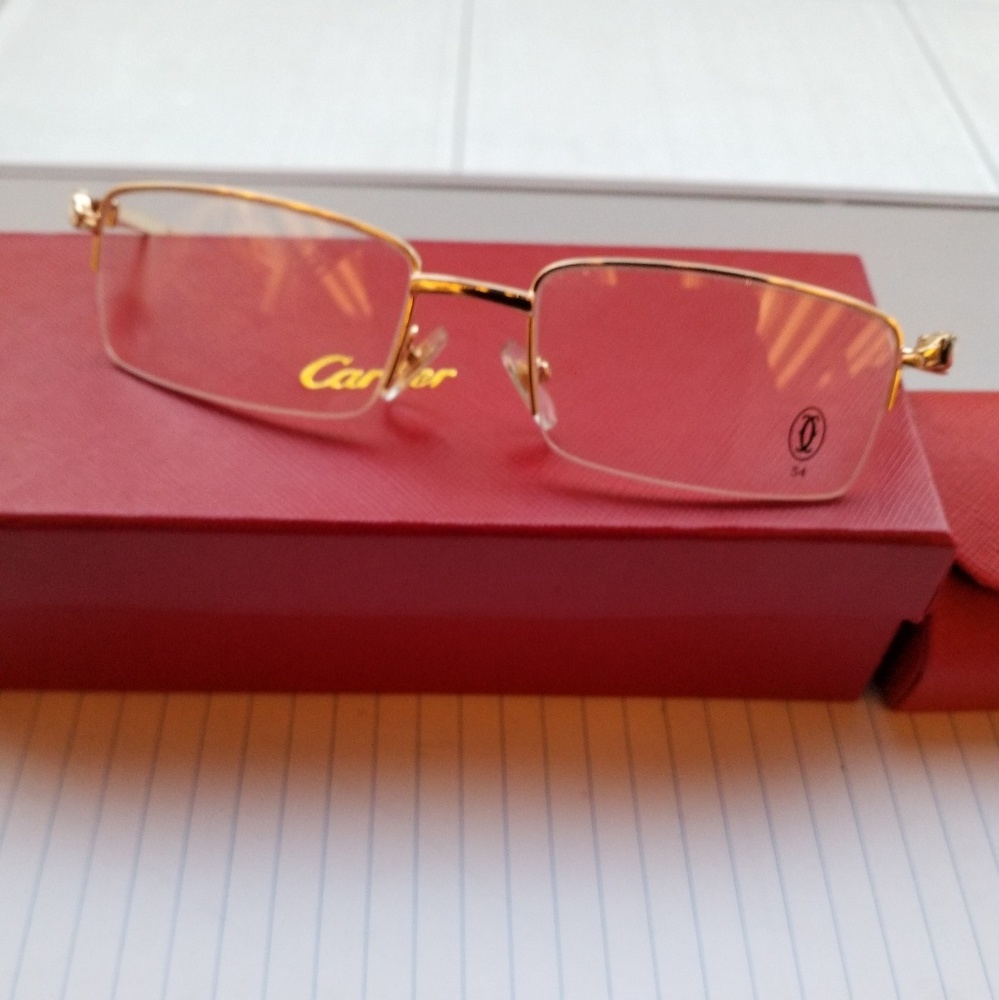 Cartier gold panther frame half rim glasses